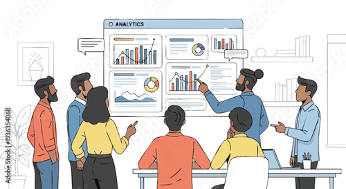 Team analyzing data on screen business meeting strategy discussion.