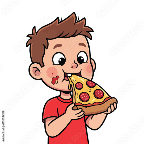 Young Boy Enjoying Delicious Slice of Pepperoni Pizza at Home