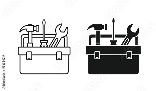 Vector illustration of toolbox icons with various tools inside