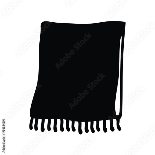 Black fringed throw blanket simple vector illustration for cozy living room