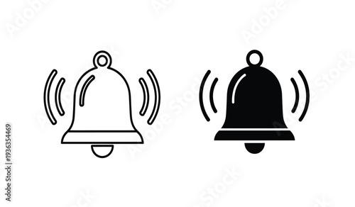 Vector illustration of two ringing bells in black and white