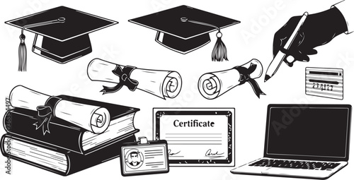 Graduation icons and symbols for education and academic success