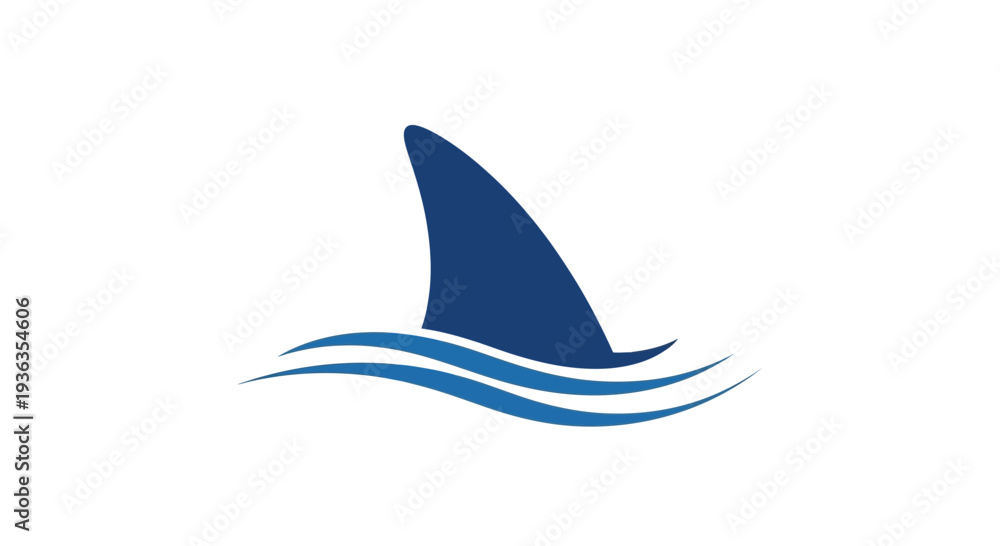 Fototapeta premium Shark Fin Emerging from Blue Waves, Ocean Danger Symbol