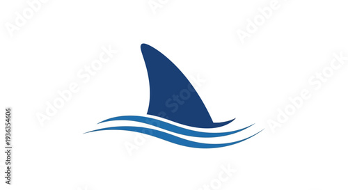 Shark Fin Emerging from Blue Waves, Ocean Danger Symbol