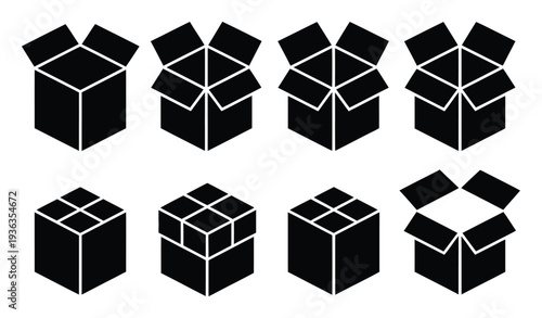Collection of Black and White of Cardboard Boxes in Various States