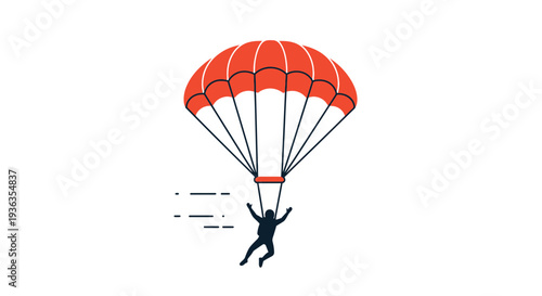 Skydiver with Red Parachute Descending Against White Background