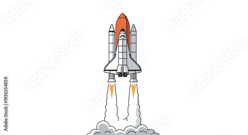 Space Shuttle Launching into Sky with Fire and Smoke