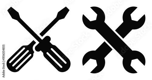 Crossed Screwdriver and Wrench Representing Tools and Repair