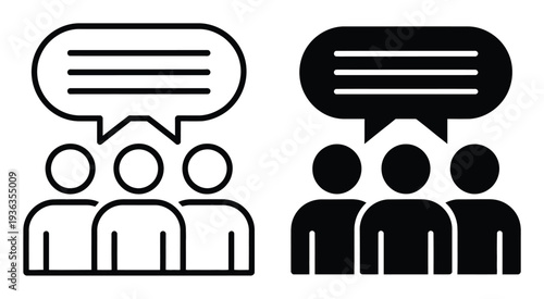 Of a group of people in conversation, in outline and solid fill