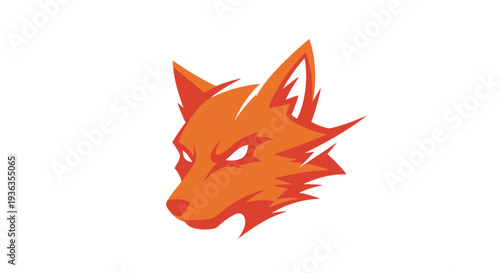 Stylized Fox Head Logo Icon, Orange and White, Fierce Expression, Vector Art