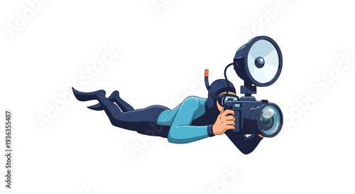Underwater Photographer with Camera and Flash