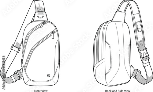 Sling Bag Crossbody Fanny Pack Waist Bag Hip Pack Bum Bag Chest Bag Travel Pouch Minimalist Sporty Unisex Black Outline Vector Illustration