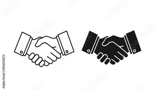 Two hands shaking in black and white line art style for business or partnership concepts