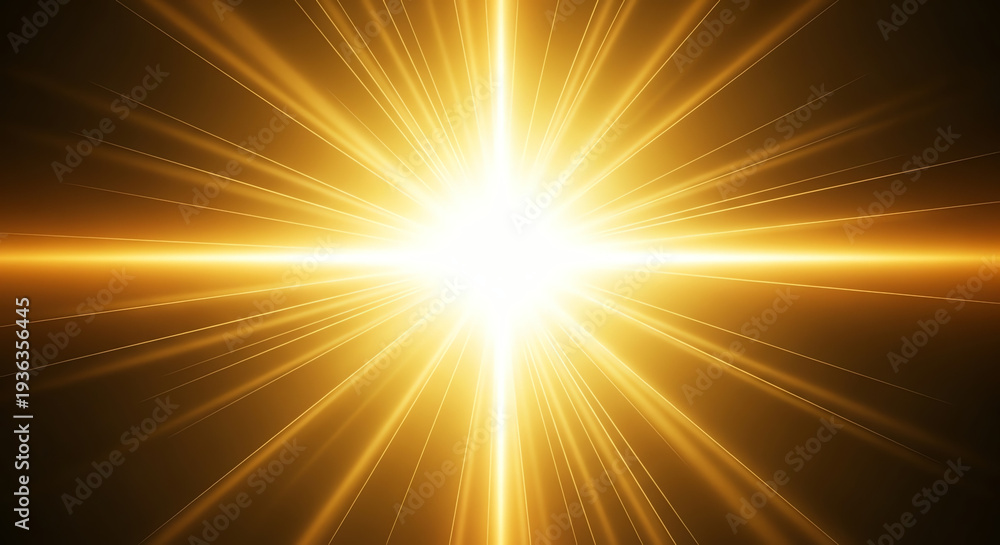 Obraz premium Golden Starburst Light Effect - Bright Explosion of Light Rays on Dark Background