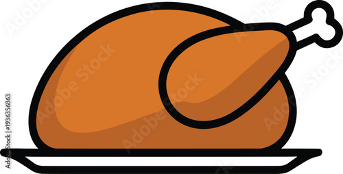 Roasted whole chicken on plate food icon delicious poultry meal vector illustration isolated on white background for restaurant menu