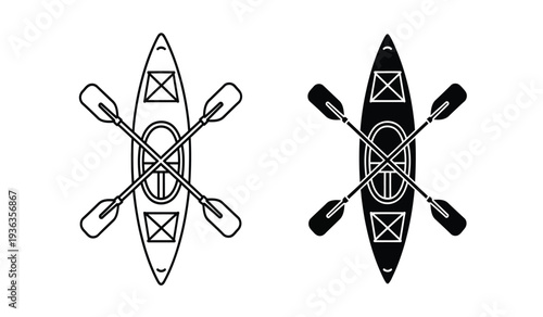 Vector illustration of kayaks with paddles in black and white on a pure