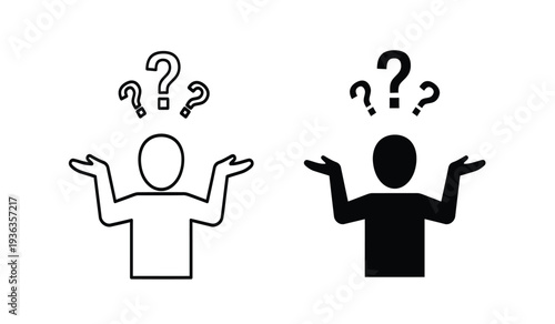 Two people with question marks thinking confused expressions in black and white