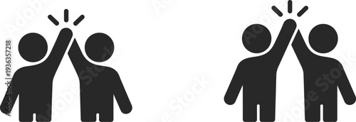 Teamwork high five people icons collaboration success partnership celebration vector illustration symbol set isolated on white background