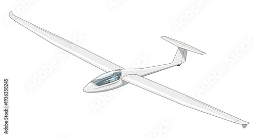 White Glider Aircraft Isolated on White Background, Aerodynamic Sailplane