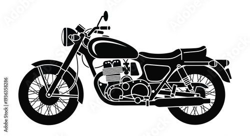 A striking black silhouette of a classic motorcycle showcasing its vintage design and streamlined form silhouette high quality