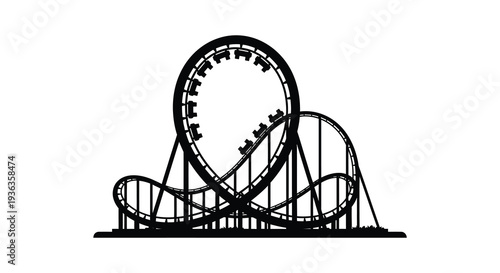 A striking black outline depicts a thrilling rollercoaster ride showcasing dynamic curves and loops silhouette high quality professional