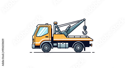 Yellow Tow Truck Illustration Isolated on White Background, Vehicle Crane for Assistance