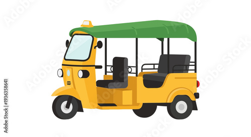 Yellow Tuk Tuk Auto Rickshaw - Three-Wheeled Vehicle Illustration
