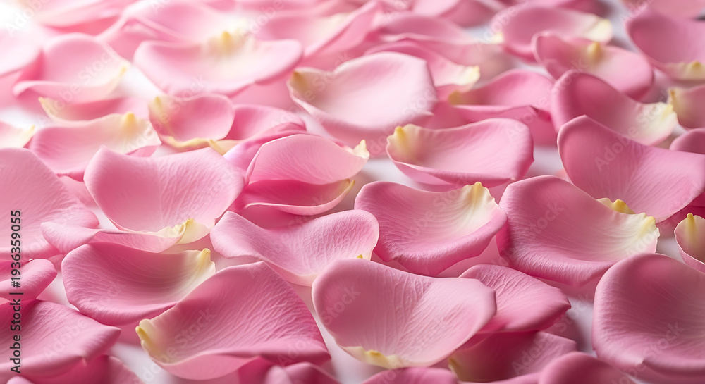 Fototapeta premium Close up of scattered pink rose petals with soft lighting flower