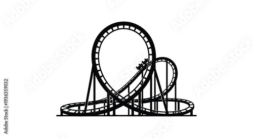 A striking black and white illustration of a rollercoaster track and support structure silhouette high quality professional detailed