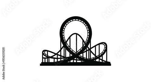A striking black outline depicts a looping roller coaster design showcasing dramatic curves silhouette high quality professional detailed
