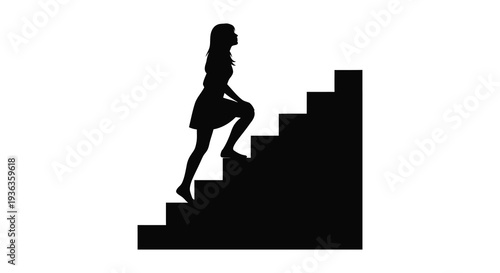 A stark black silhouette of a woman ascending stairs embodying ambition and progress silhouette high quality professional detailed
