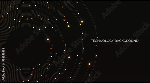 Dynamic glowing Orange fiber optic threads form a circular circuit of pulsing neon lights, spinning like a cosmic vortex. Sleek modern tech concept innovation, big data, velocity. Tech