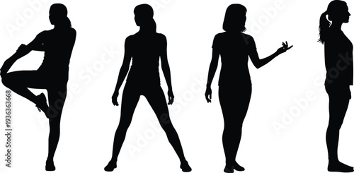 PrintFemale silhouettes in different standing poses, fashion body language, confident women, elegant posture, modern lifestyle, expression concepts