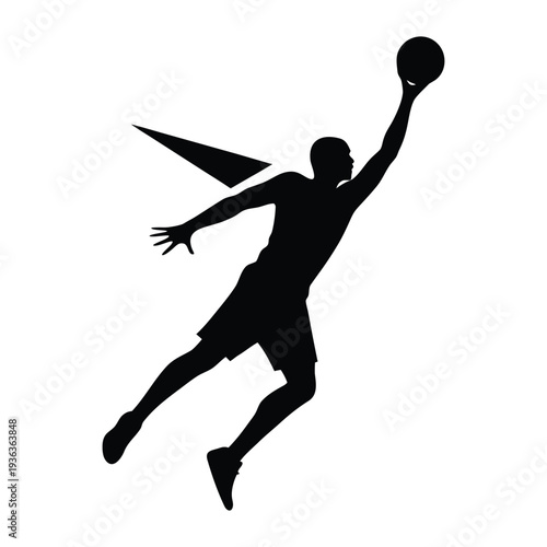 Basketball Player Slam Dunk Silhouette with Action Trails Vector