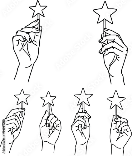 Hands holding stars in different positions