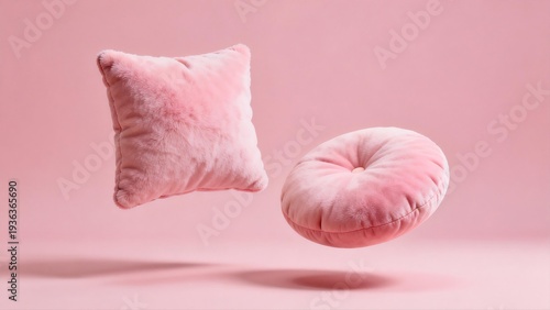 Pink fluffy pillows floating
