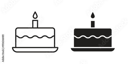 Cake birthday icon linear symbol. Vector Designs.