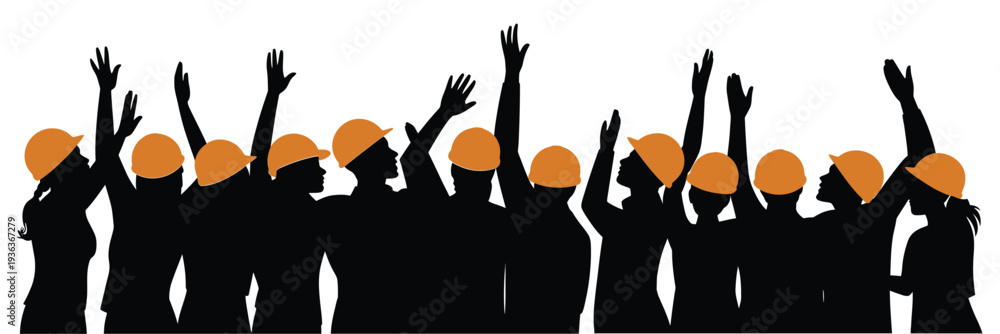 Ταπετσαρία A group of silhouetted construction workers raising their hands in unison