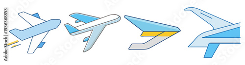 Airplane fleet flying in formation flat design vector illustration icon pack set scalable graphic