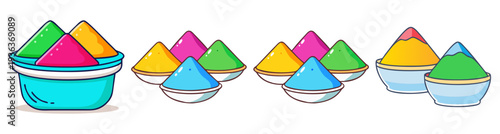 Colorful powder party icons set in flat design vector illustration for festive celebrations and Holi festival