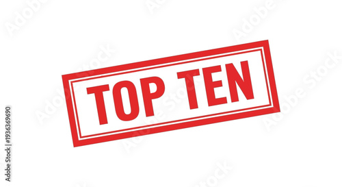 A red rectangular stamp boldly displays the words top ten in a striking and simple silhouette high quality