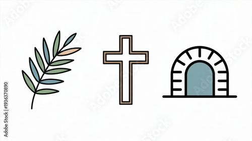 Easter symbols cross olive branch and tomb representing resurrection and hope christian faith and celebration