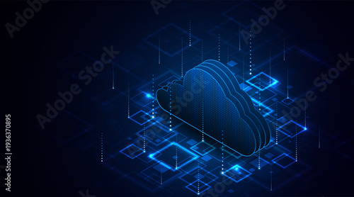 Abstract cloud technology circuit board. Large data center concept. modern cloud storage technology innovation concept background