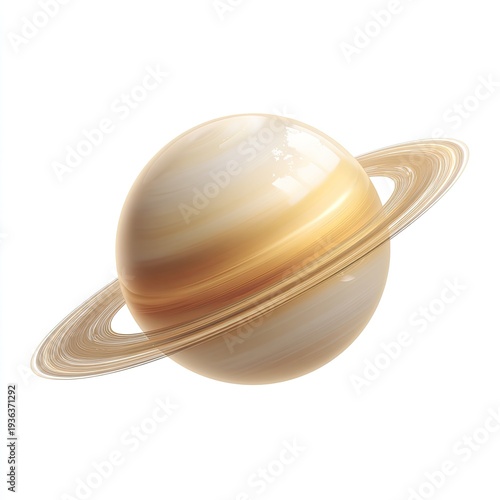 Rendered view of a planet with prominent rings, isolated on a clean white background