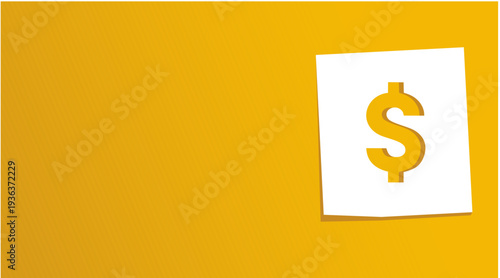 Dollar icon background on a paper note, vector illustration. Flat design style.