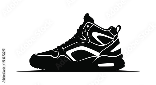 A striking black silhouette of a modern athletic shoe showcasing dynamic design and form silhouette high quality professional