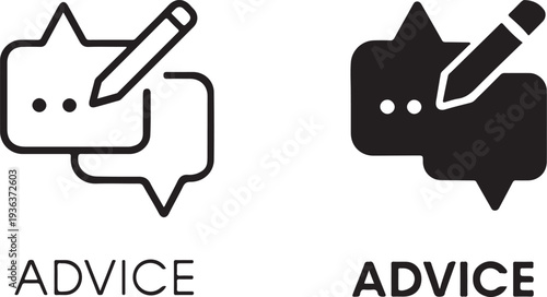 Advice Message Bubble with Pencil Solid and Thin Line Icon UI Vector for Apps and Websites. Advice Icon
