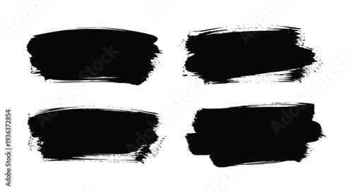 Four abstract brushstroke shapes in black creating dynamic textures and forms a silhouette high quality professional detailed