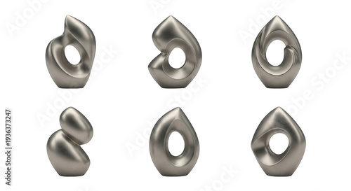 metallic sculptures in different views on a white background artistic design and modern aesthetics design and abstract concepts