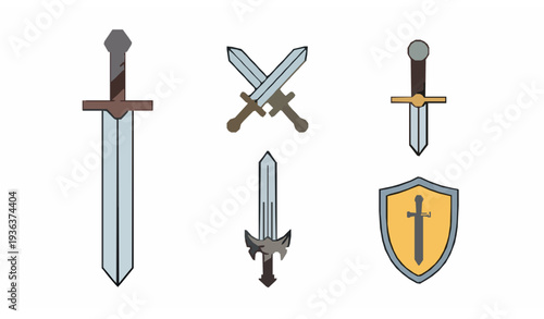 A set of medieval sword and shield vector graphics for design